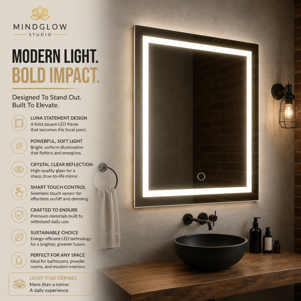 LUNA Backlit LED, Frameless, Bathroom Mirror Touch Sensor Modern