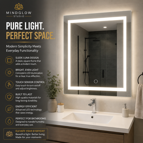 LUNA Backlit LED, Frameless, Bathroom Mirror Touch Sensor Modern
