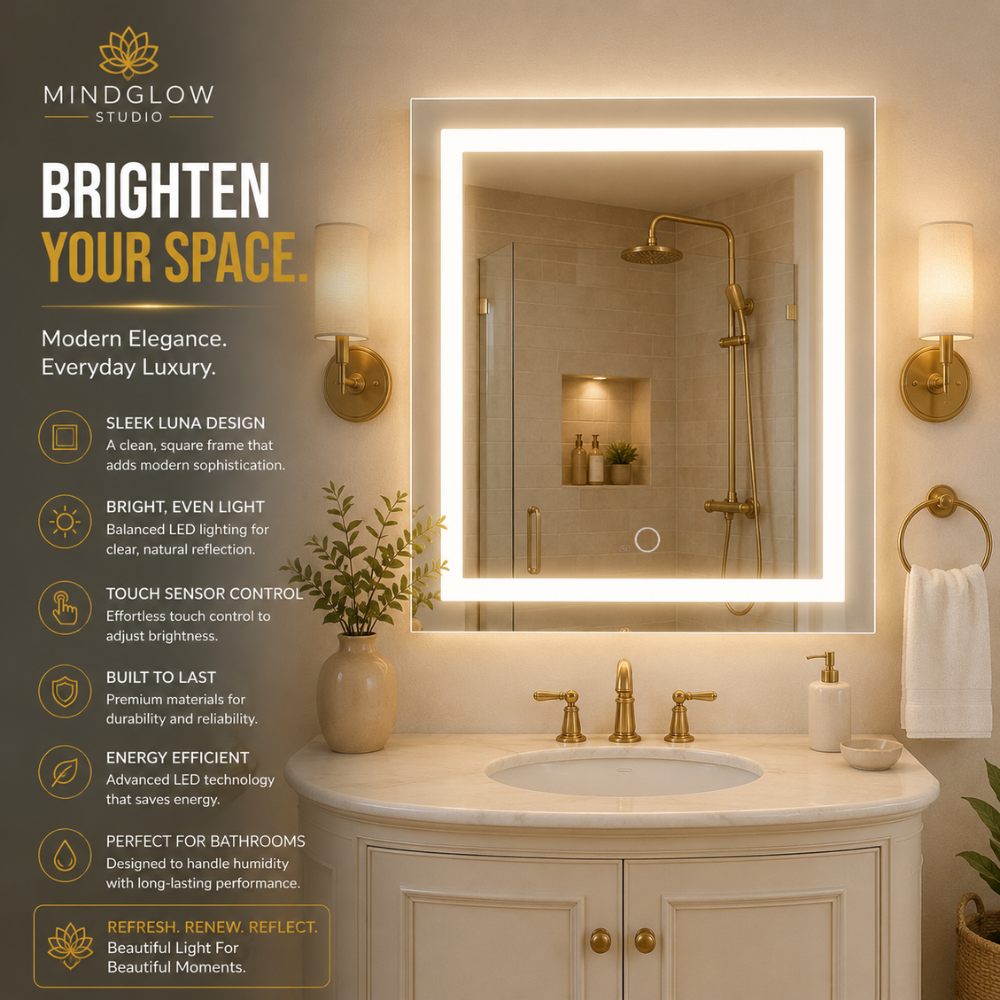 LUNA Backlit LED, Frameless, Bathroom Mirror Touch Sensor Modern