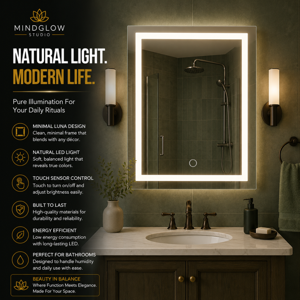LUNA Backlit LED, Frameless, Bathroom Mirror Touch Sensor Modern