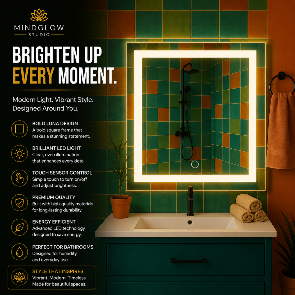 LUNA Backlit LED, Frameless, Bathroom Mirror Touch Sensor Modern