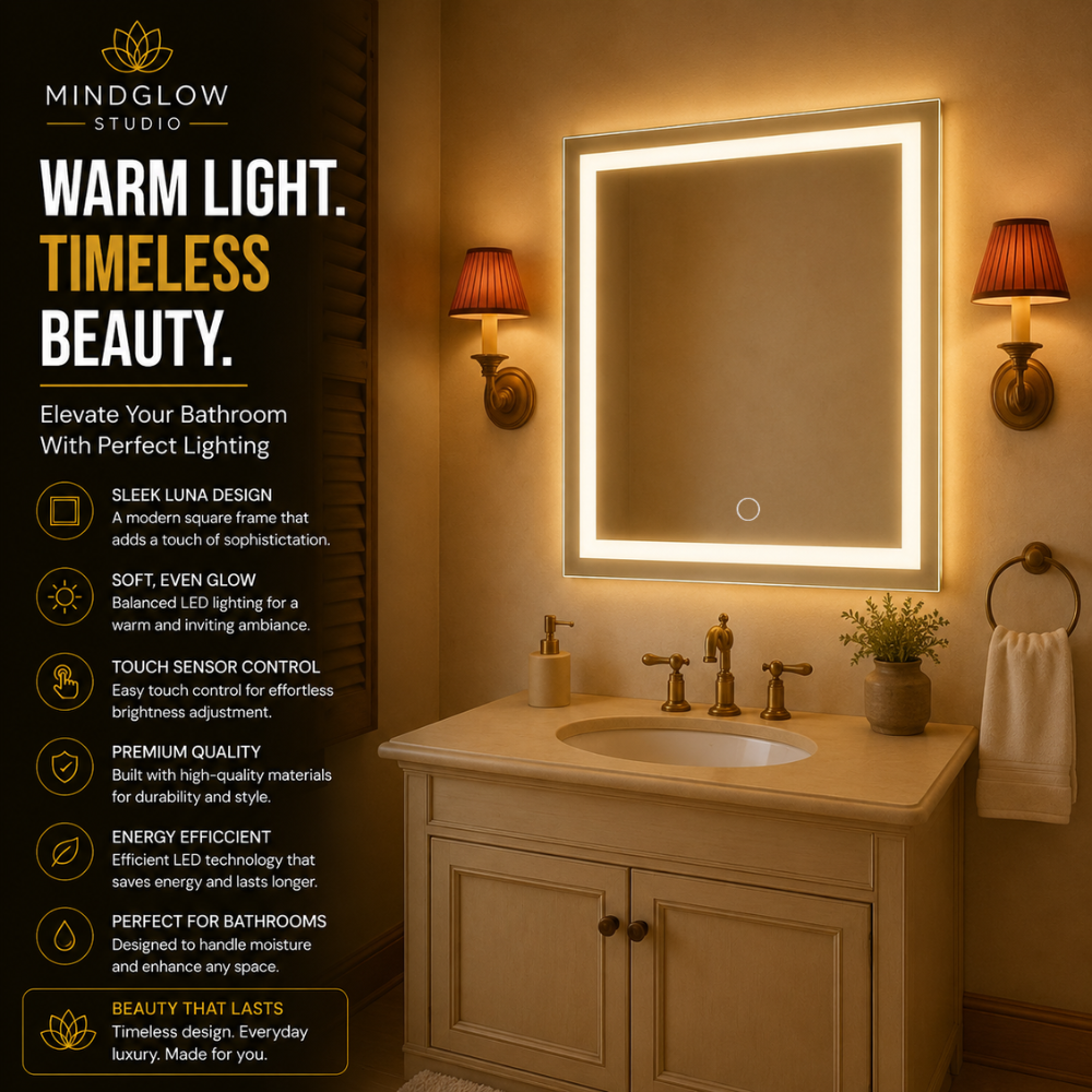 LUNA Backlit LED, Frameless, Bathroom Mirror Touch Sensor Modern