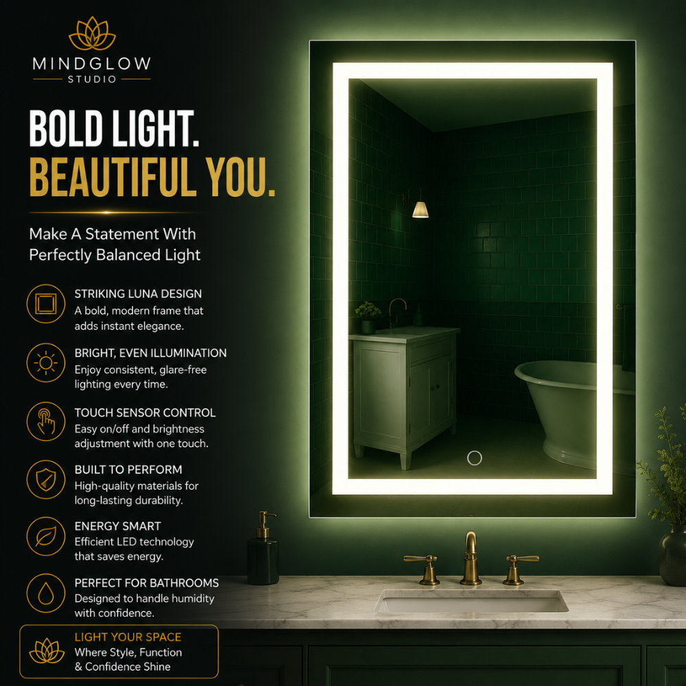 LUNA Backlit LED, Frameless, Bathroom Mirror Touch Sensor Modern