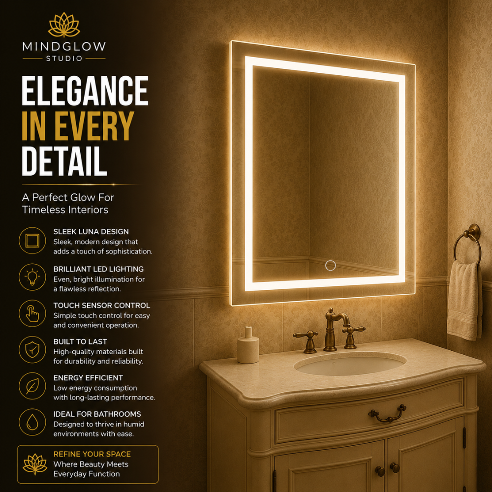 LUNA Backlit LED, Frameless, Bathroom Mirror Touch Sensor Modern