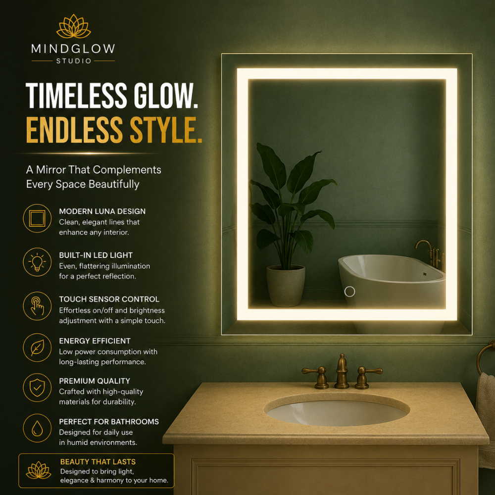 LUNA Backlit LED, Frameless, Bathroom Mirror Touch Sensor Modern