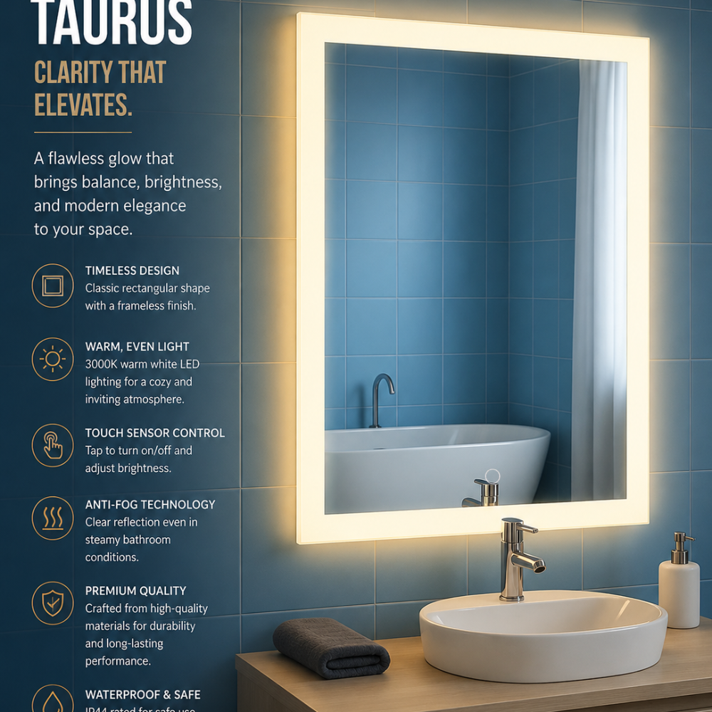 TAURUS Backlit LED, Frameless, Bathroom Mirror - Touch Sensor Modern