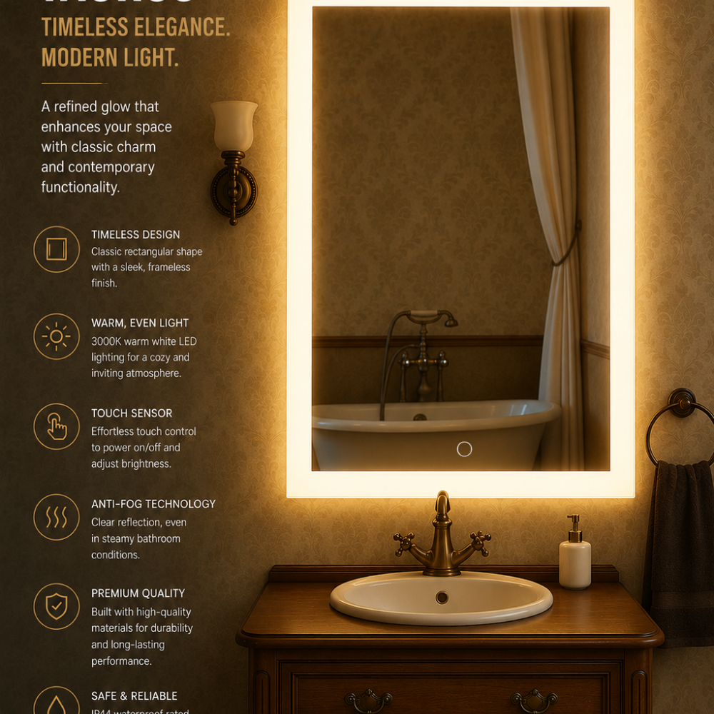 TAURUS Backlit LED, Frameless, Bathroom Mirror - Touch Sensor Modern