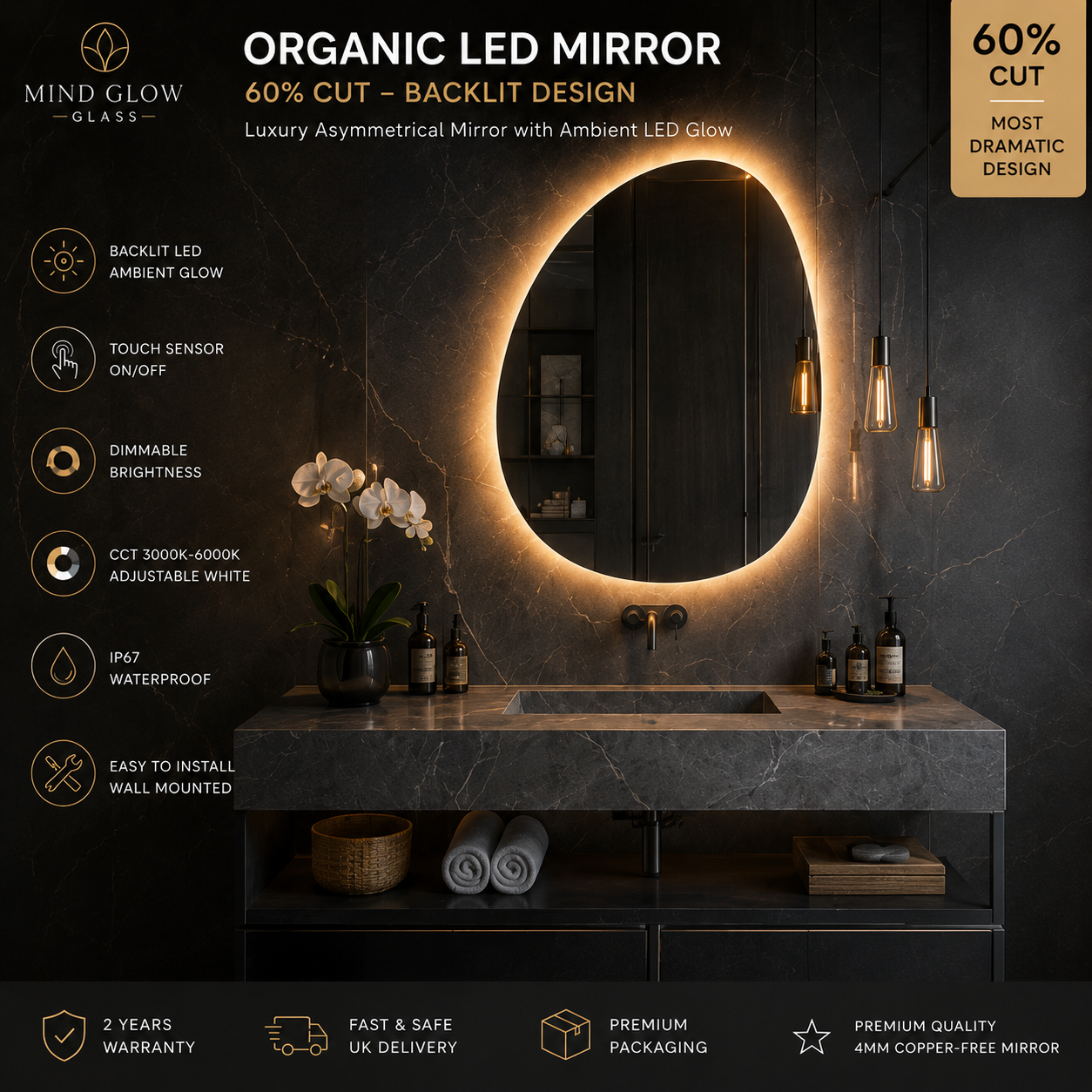 Organic LED Mirror – Asymmetric Backlit Bathroom Mirror