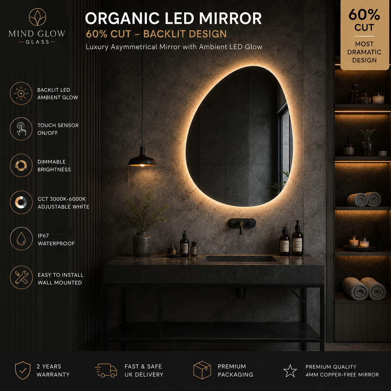 Organic LED Mirror – Asymmetric Backlit Bathroom Mirror