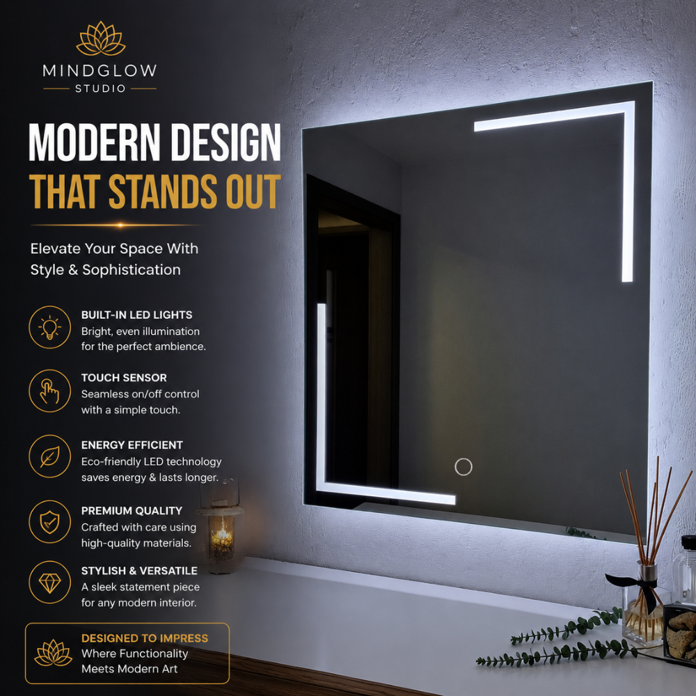 ARIES LED Mirror – Engraved Backlit Wall Mirror, Anti-Fog, IP67