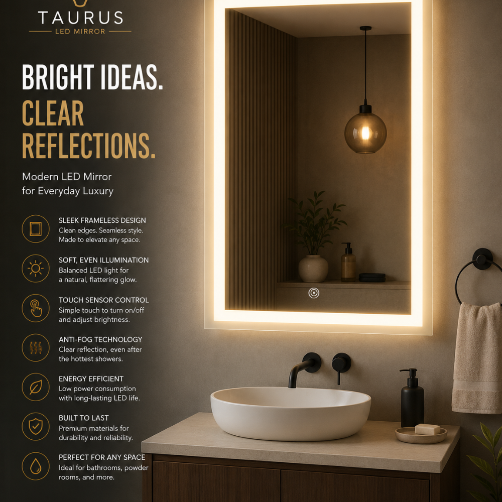 TAURUS Backlit LED, Frameless, Bathroom Mirror - Touch Sensor Modern