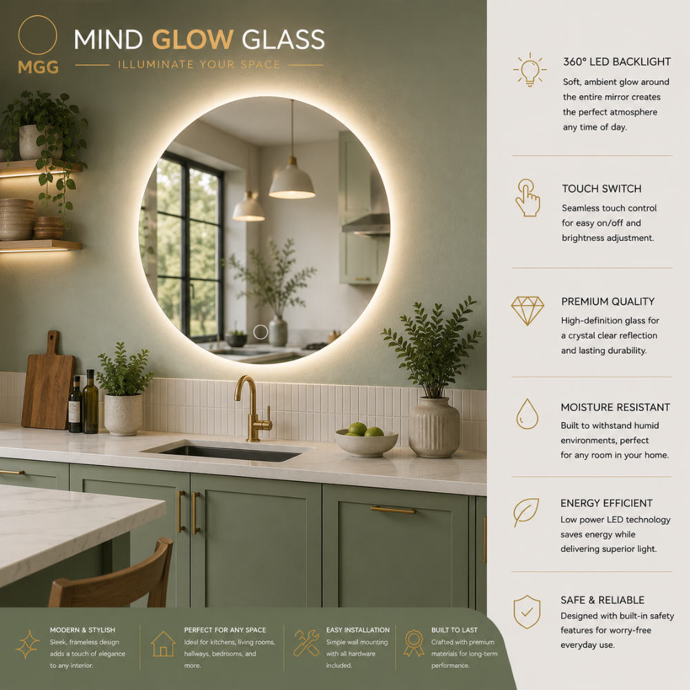 Luxury Round LED Mirror Bathroom Backlit Illuminated Touch Sensor 600/700/800mm