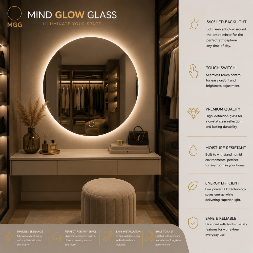 Luxury Round LED Mirror Bathroom Backlit Illuminated Touch Sensor 600/700/800mm