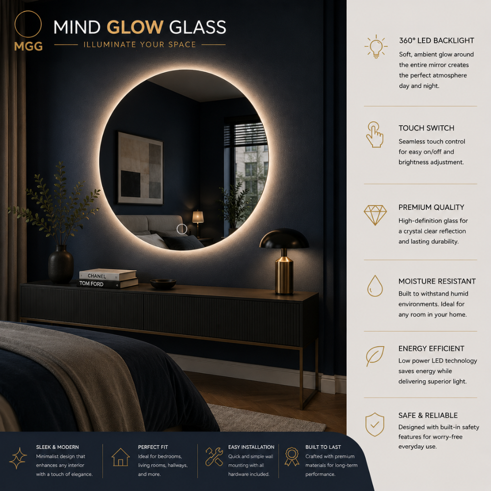 Luxury Round LED Mirror Bathroom Backlit Illuminated Touch Sensor 600/700/800mm
