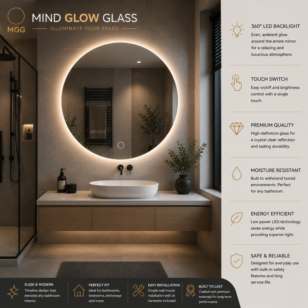 Luxury Round LED Mirror Bathroom Backlit Illuminated Touch Sensor 600/700/800mm