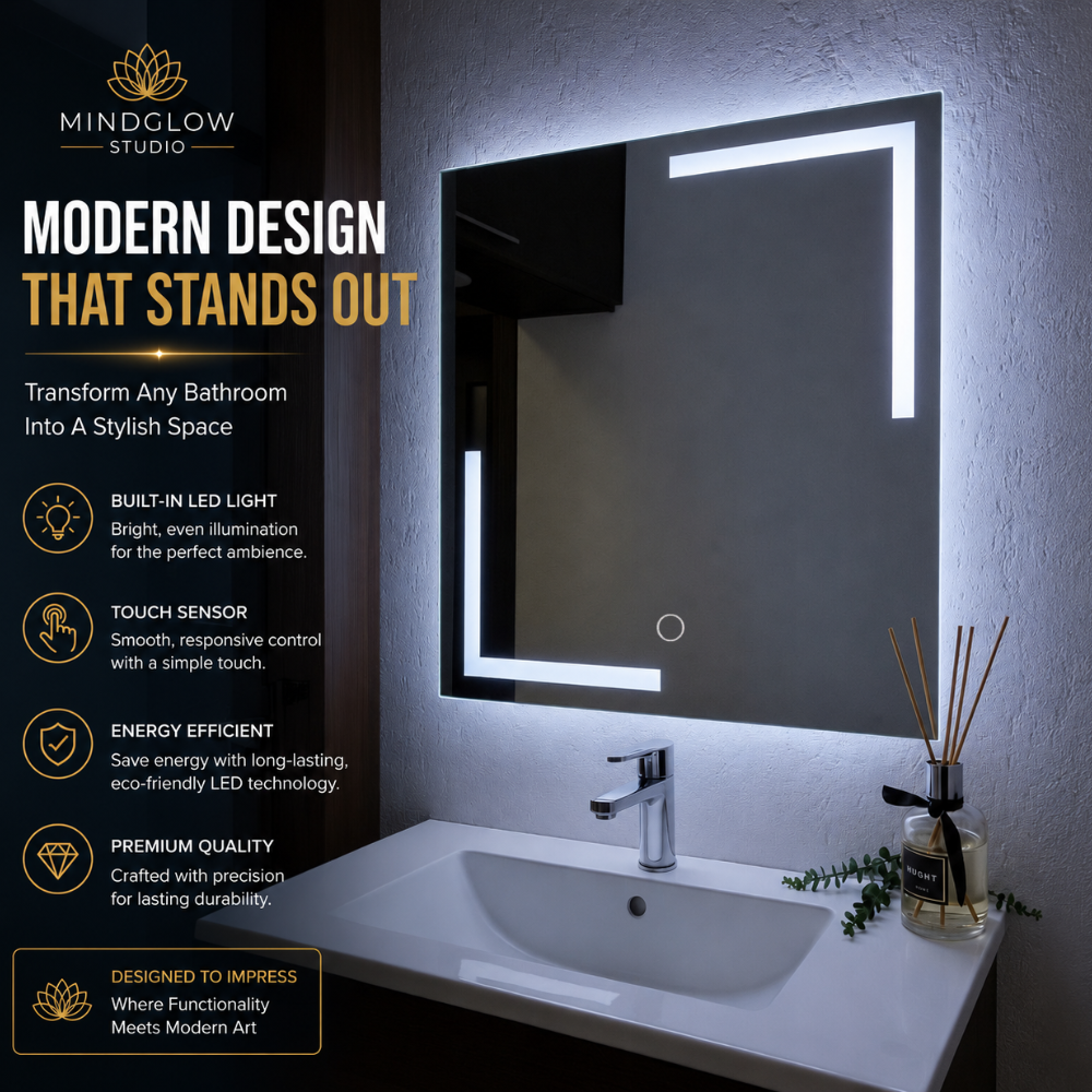 ARIES LED Mirror – Engraved Backlit Wall Mirror, Anti-Fog, IP67