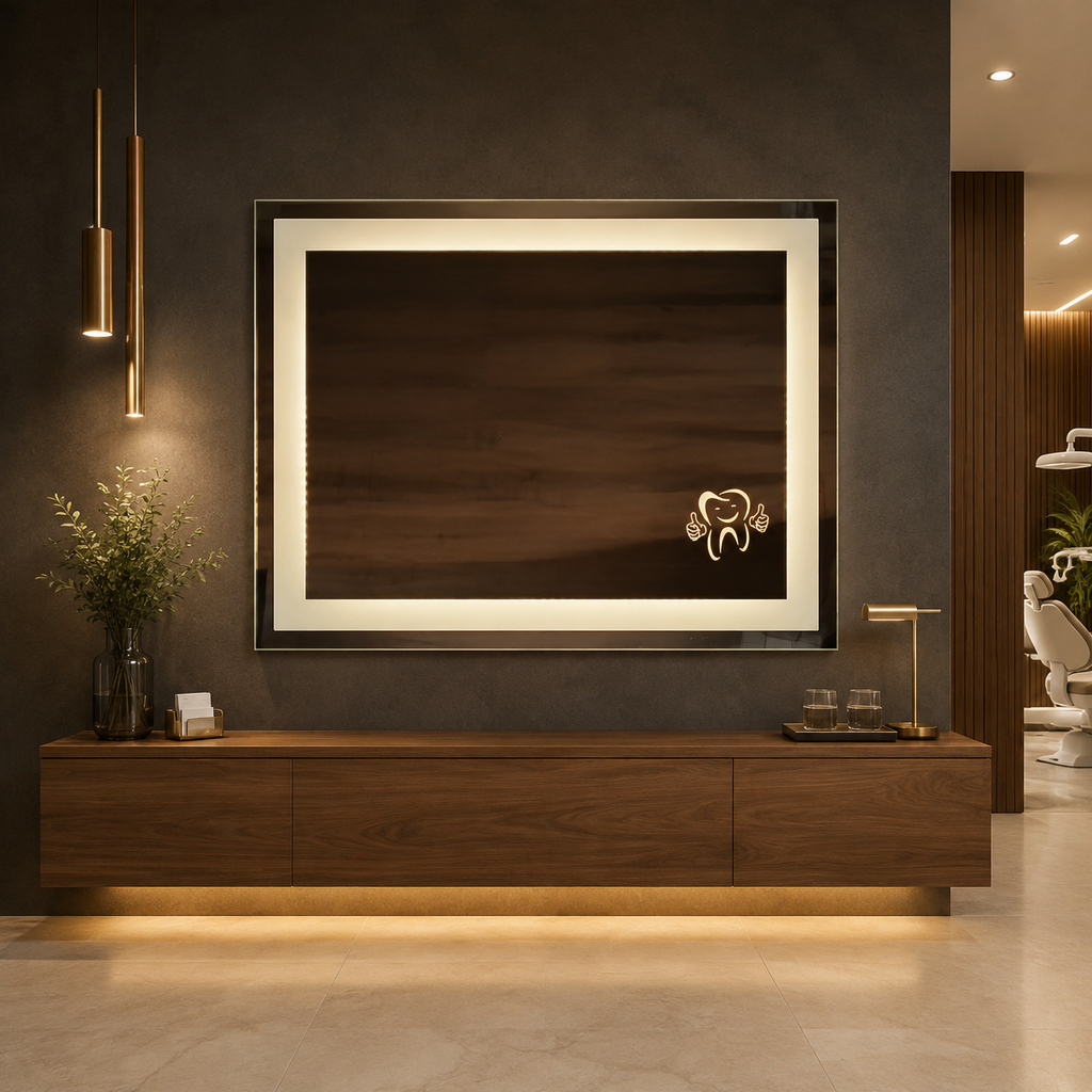 Bespoke Dental Clinic LED Mirror with Illuminated Tooth Engraving