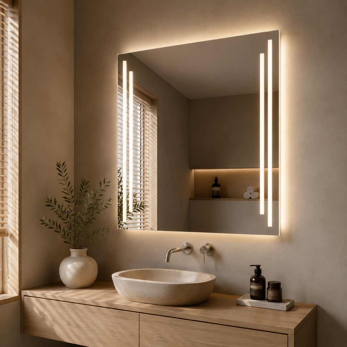 LEO Backlit LED Bathroom Mirror – Warm 3000K, CRI 90