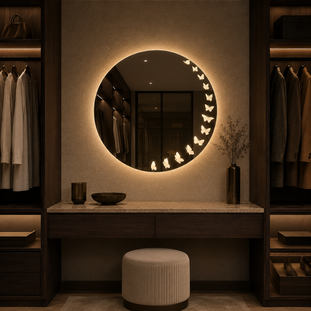 Personalised Butterfly Round LED Mirror – Illuminated Engraving