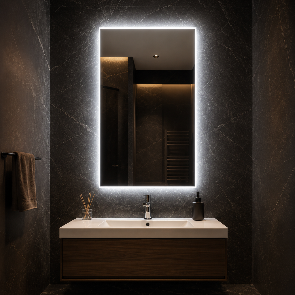 SYRIUSZ Backlit LED Bathroom Mirror – Frameless, Warm 3000K