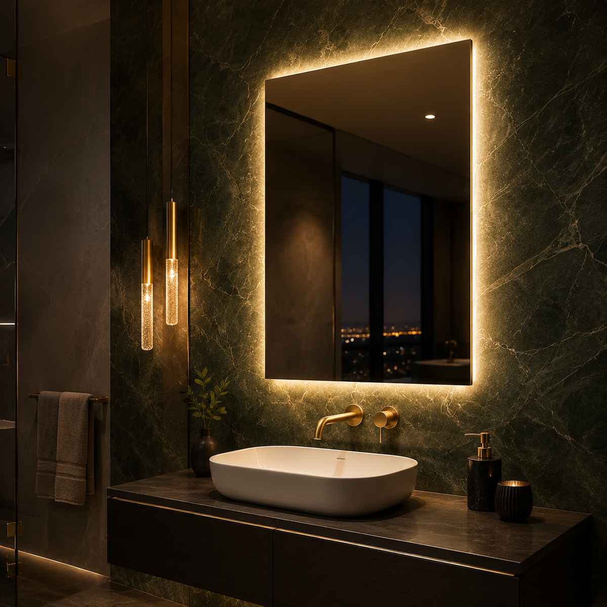 SYRIUSZ Backlit LED Bathroom Mirror – Frameless, Warm 3000K