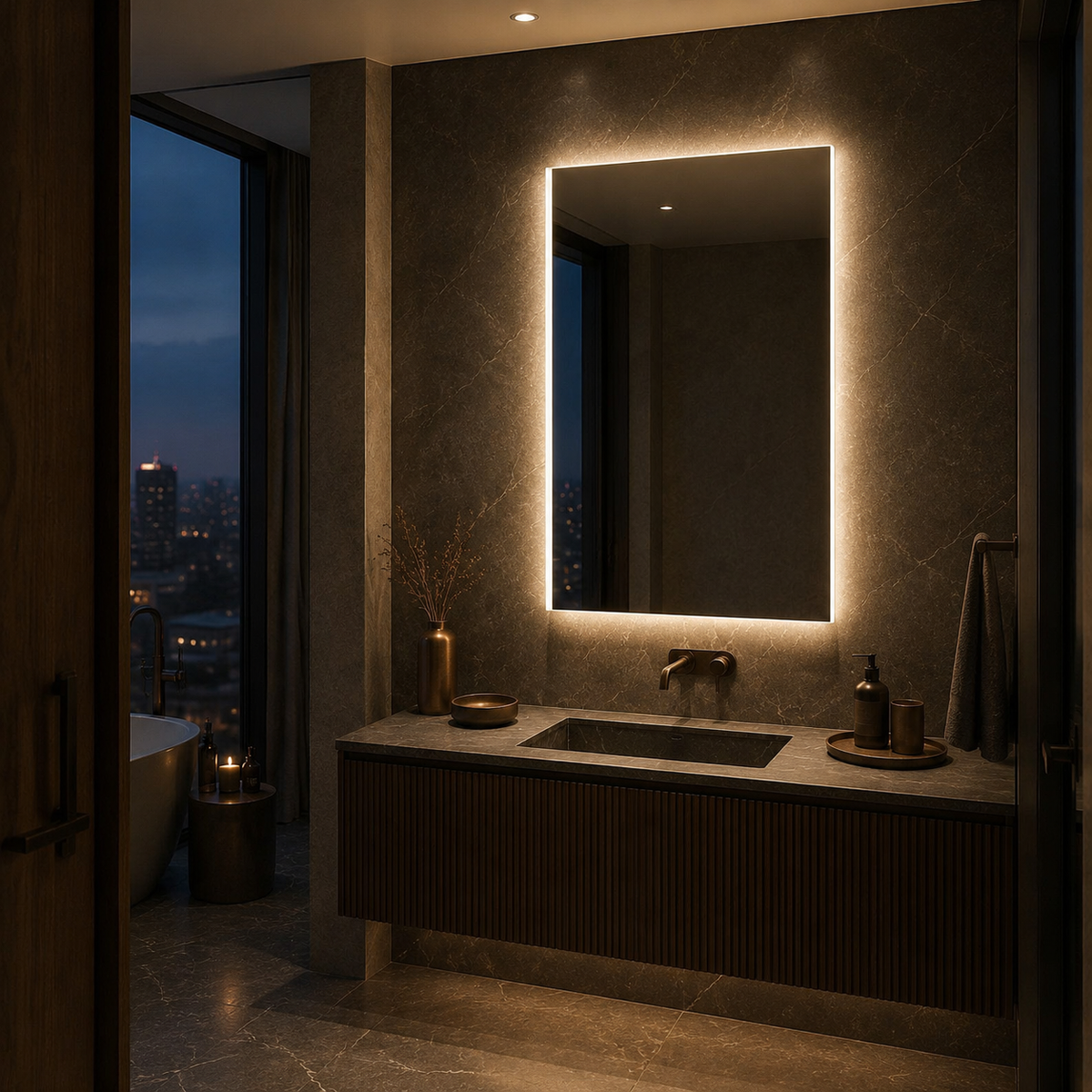 SYRIUSZ Backlit LED Bathroom Mirror – Frameless, Warm 3000K