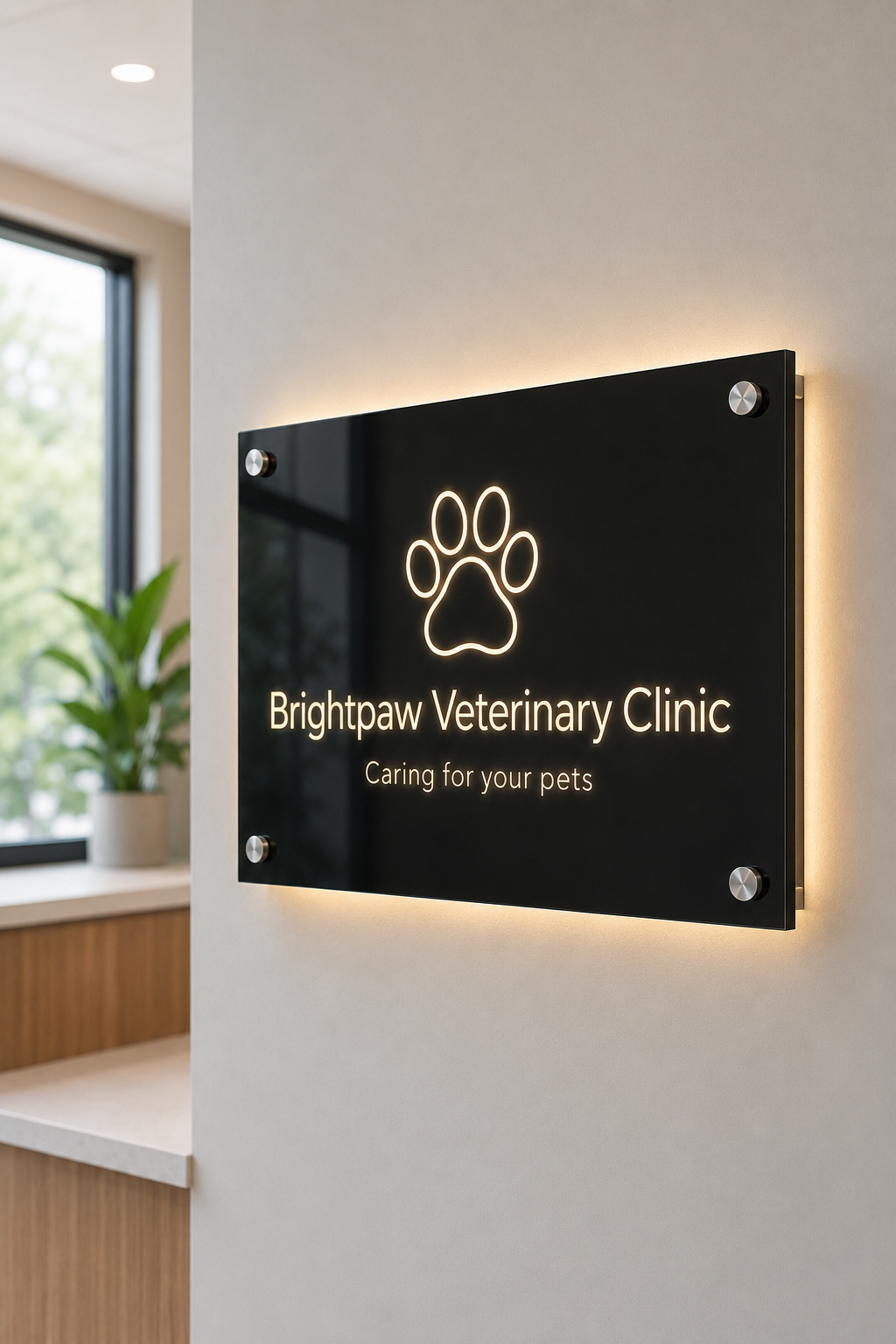 Backlit Engraved Logo Sign 120 × 90 cm — Custom Business & Reception Sign, Engraved Glass
