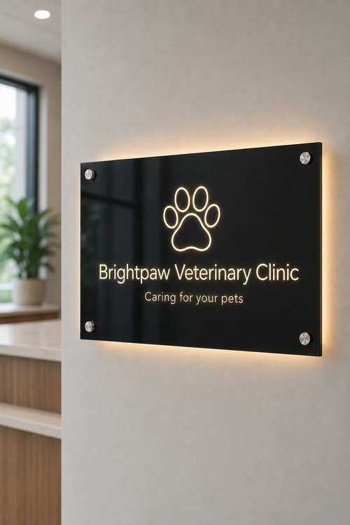 Backlit Engraved Logo Sign 120 × 90 cm — Custom Business & Reception Sign, Engraved Glass