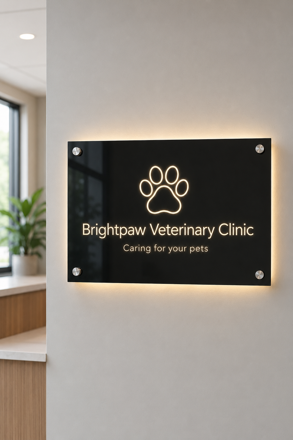 Backlit Engraved Logo Sign 120 × 90 cm — Custom Business & Reception Sign, Engraved Glass