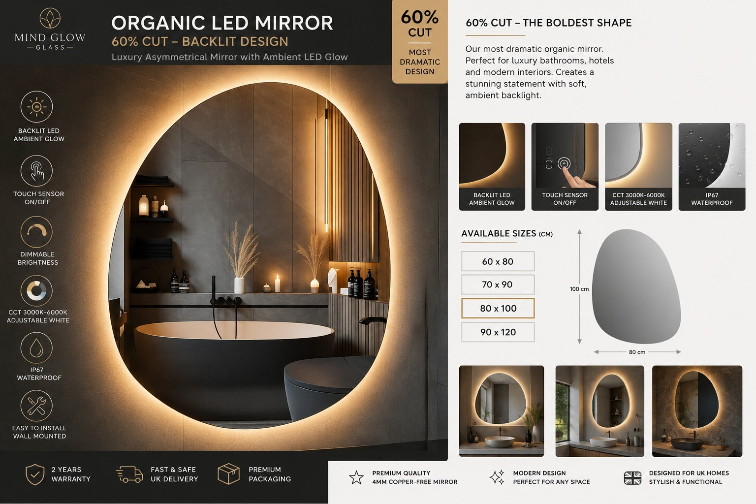 Organic LED Mirror – Asymmetric Backlit Bathroom Mirror