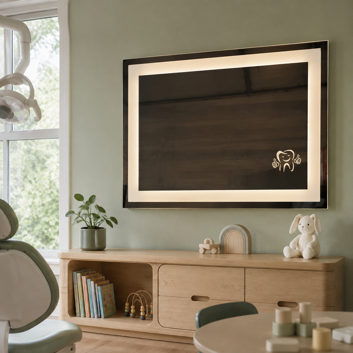 Bespoke Dental Clinic LED Mirror with Illuminated Tooth Engraving