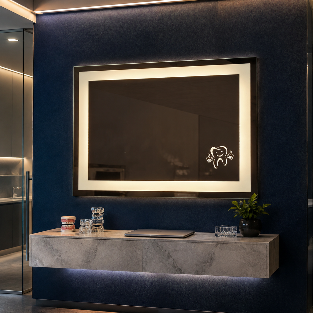 Bespoke Dental Clinic LED Mirror with Illuminated Tooth Engraving