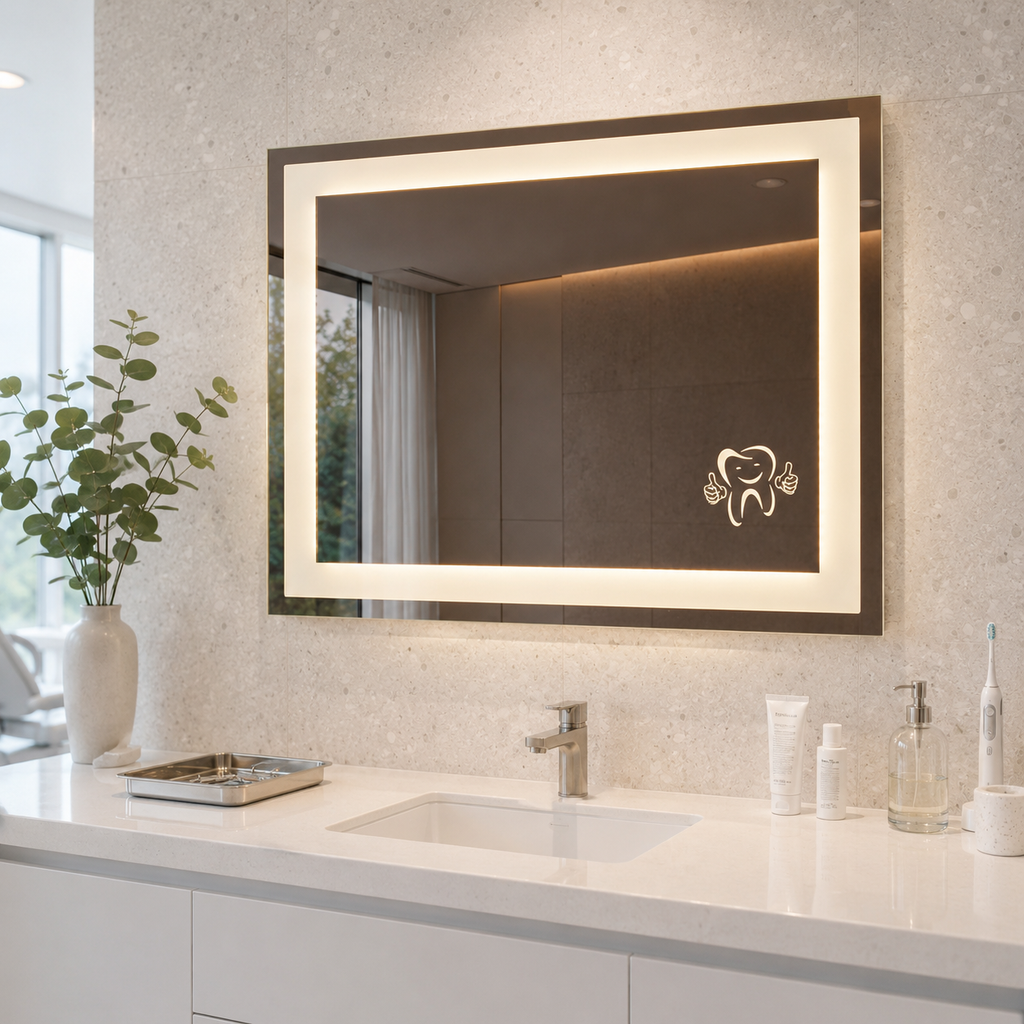 Bespoke Dental Clinic LED Mirror with Illuminated Tooth Engraving