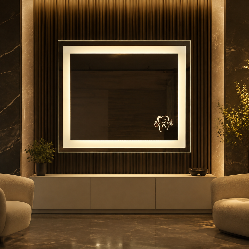 Bespoke Dental Clinic LED Mirror with Illuminated Tooth Engraving