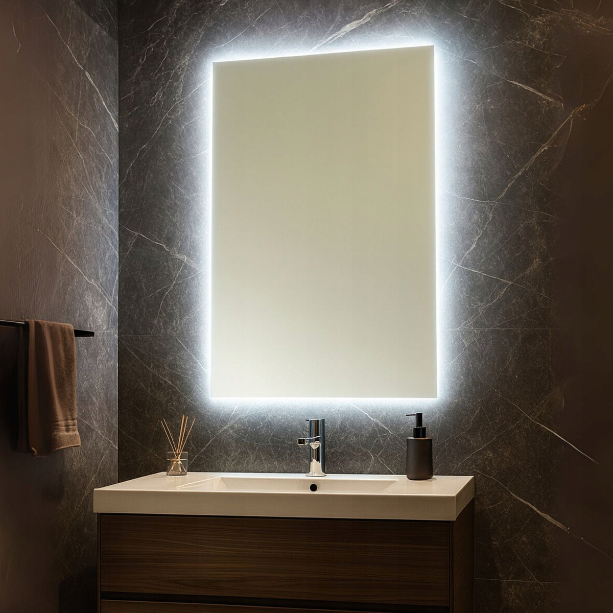 SYRIUSZ Backlit LED Bathroom Mirror – Frameless, Warm 3000K