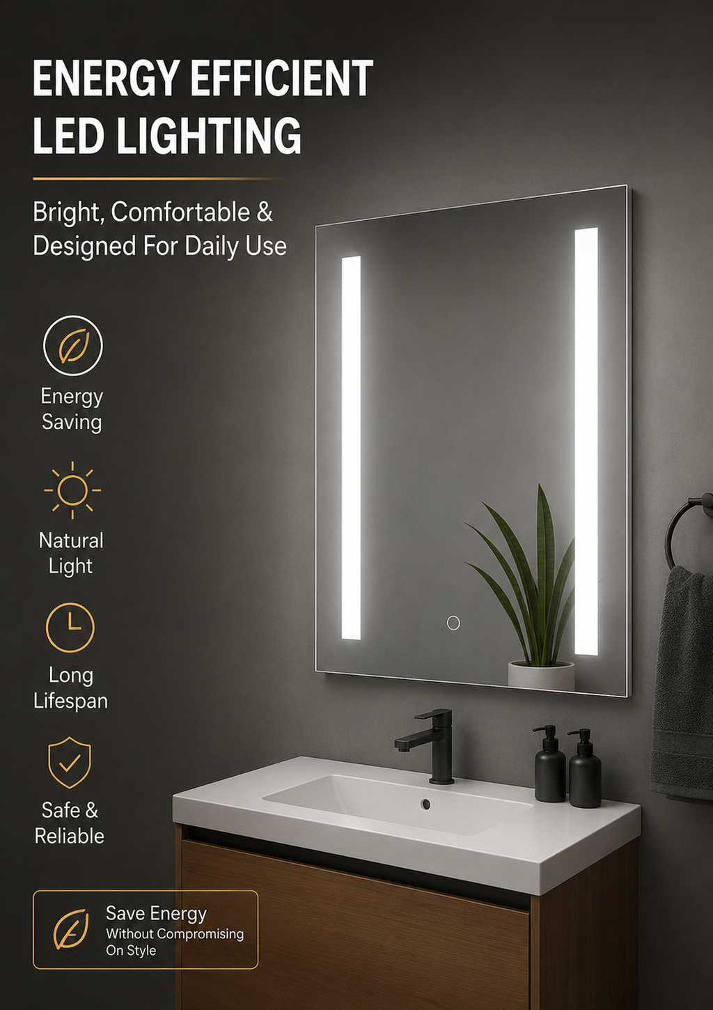 VIRGO Backlit LED, Frameless, Bathroom Mirror - Touch Sensor Modern