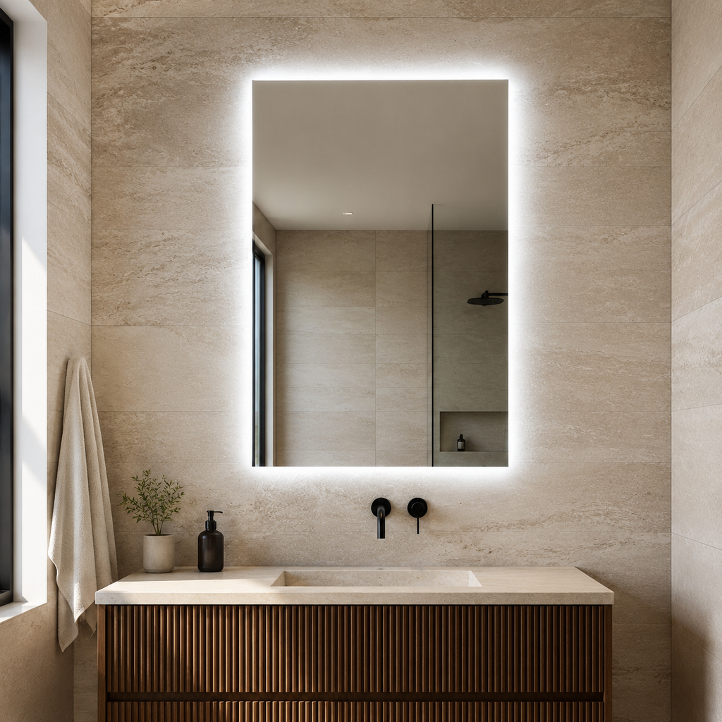SYRIUSZ Backlit LED Bathroom Mirror – Frameless, Warm 3000K