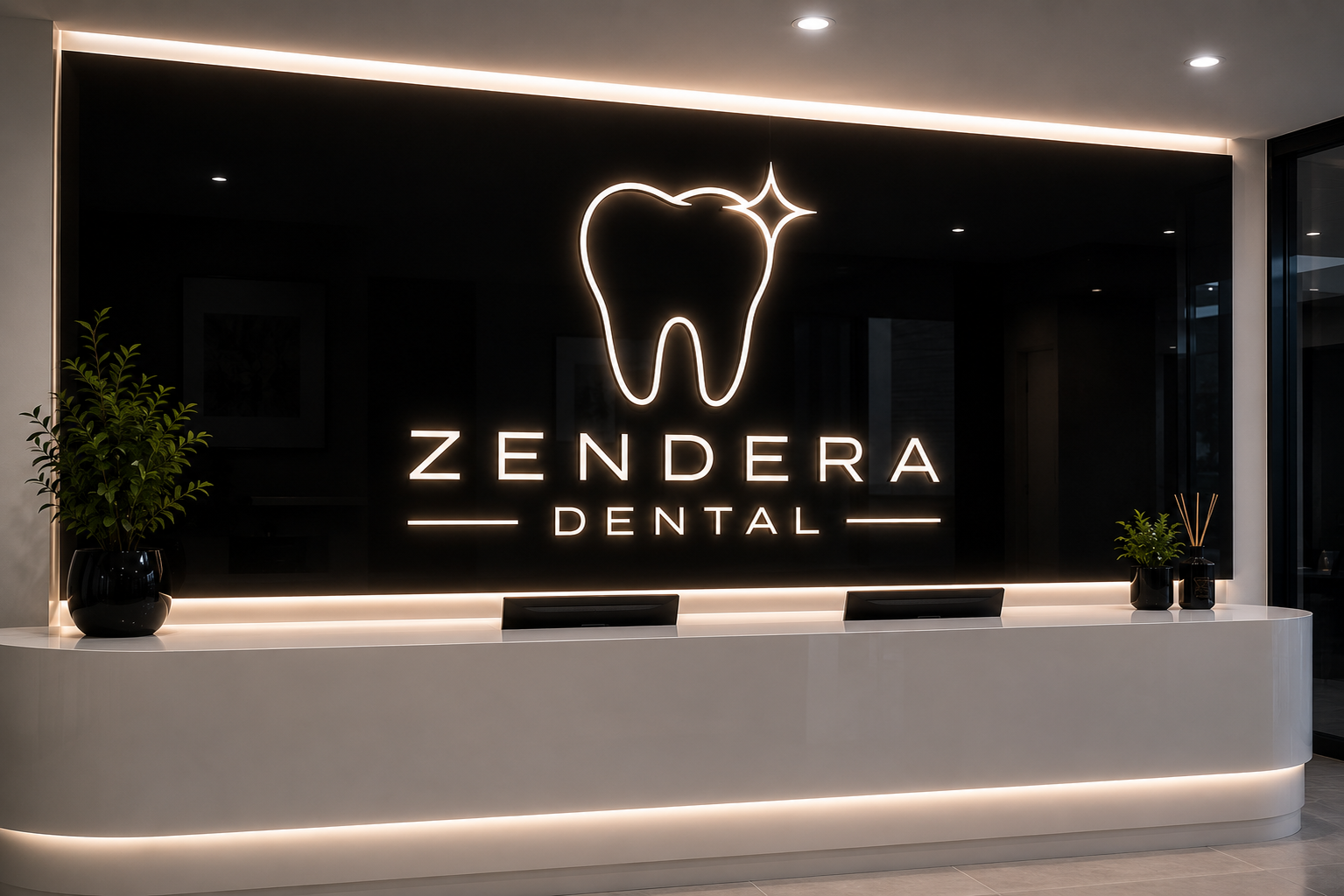 Backlit engraved logo wall
